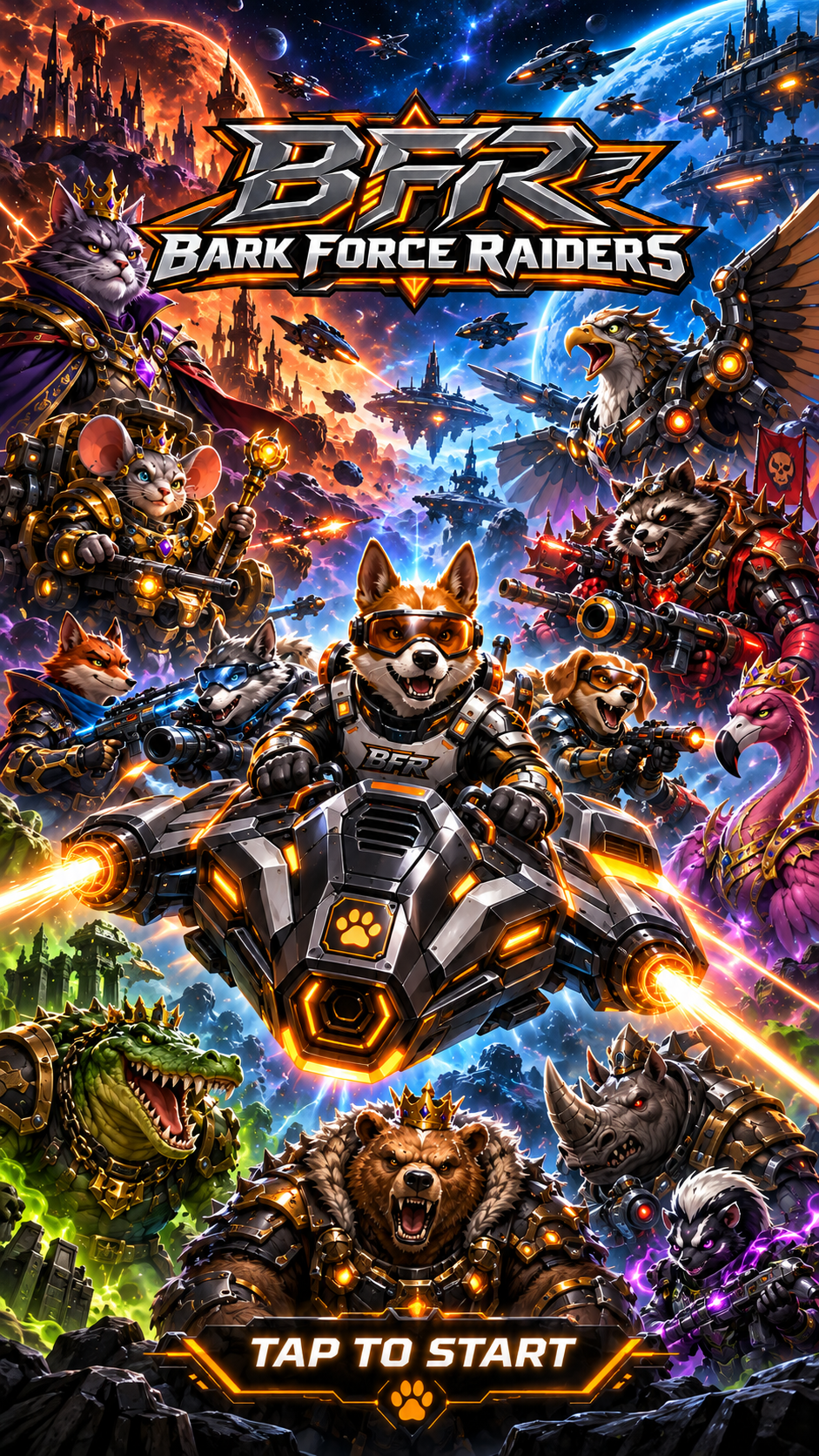 Bark Force Raiders characters charging into a space battle